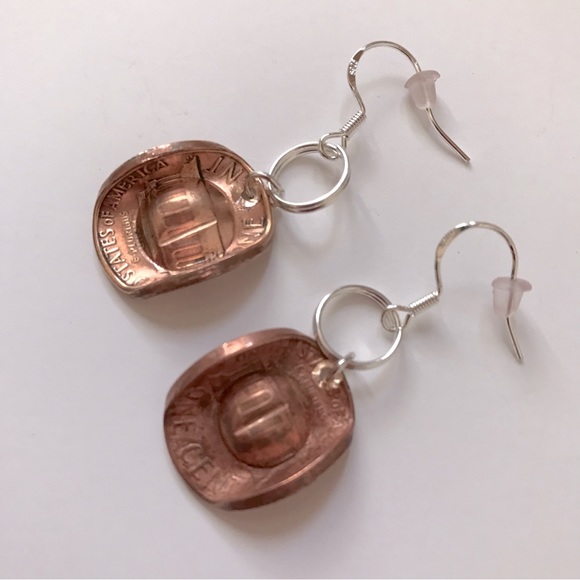 Handcrafted Rodeo Western Cowgirl Hat 1 Cent Penny Coin Pierced Drop Earrings - Picture 6 of 6